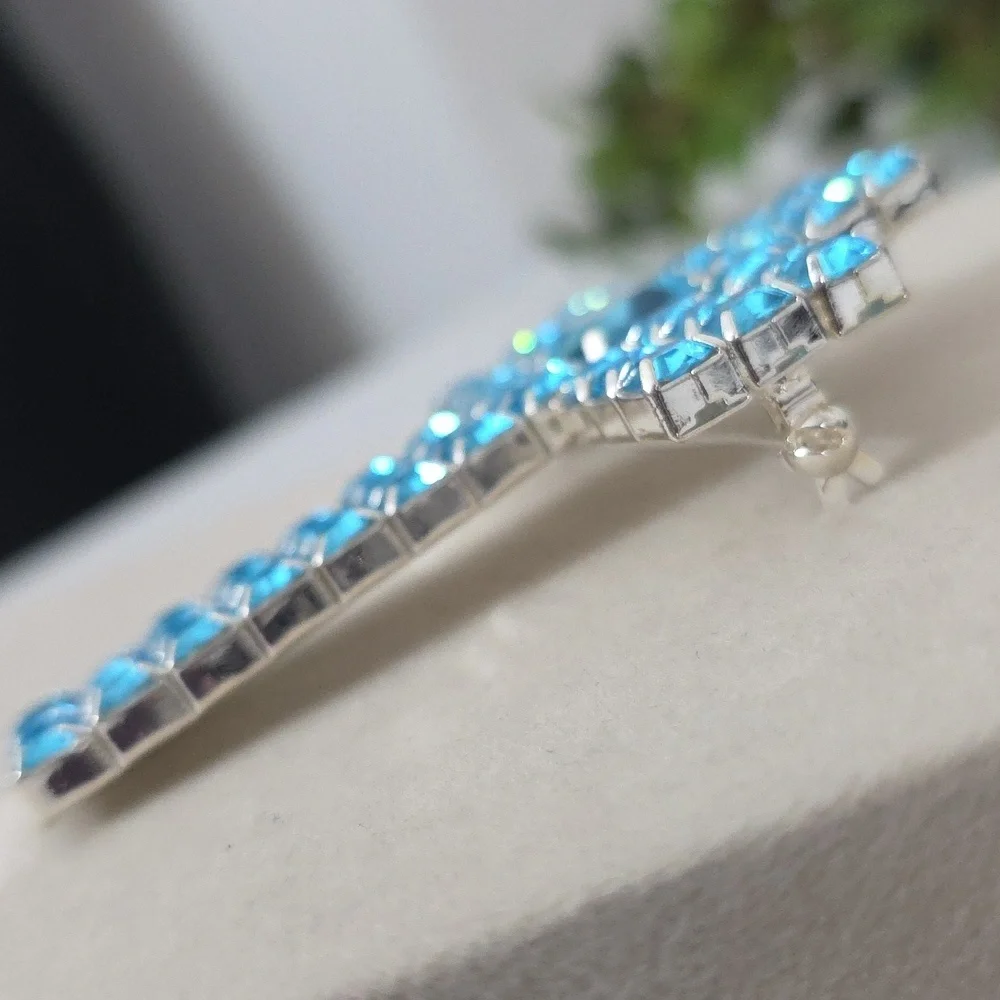 Statement Silver and Acrylic Blue Topaz Cross Brooch Pendant